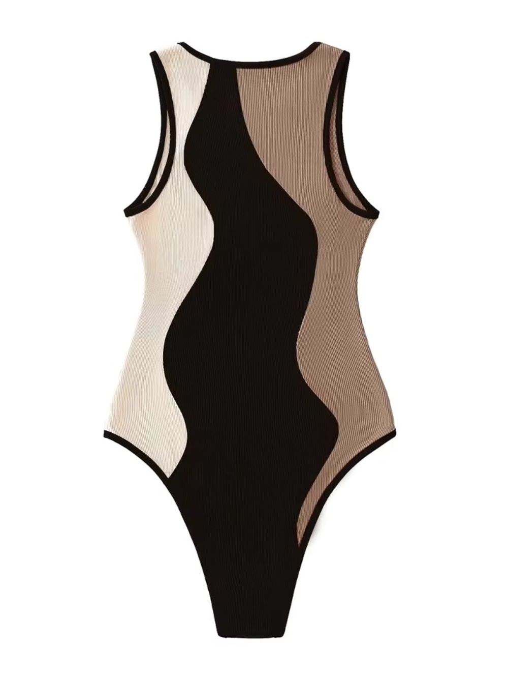 Colorblock Ribbed Sleeveless Bodysuit - Size L